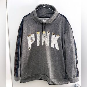PINK Victoria’s Secret Bling Sequin Campus Collar Sweatshirt Rainbow Sleeve L